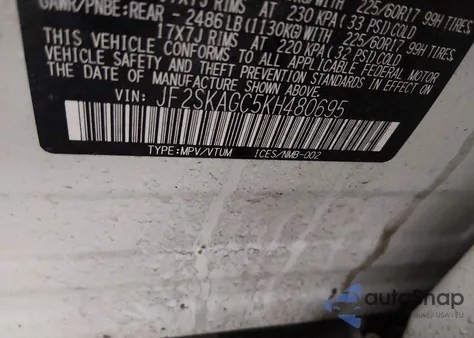 2019 Subaru Forester Premium z USA, uszkodzony, nr VIN JF2SKAGC5KH480695